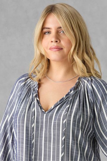 Live Unlimited Curve Denim Stripe Shirred Boho Blouse