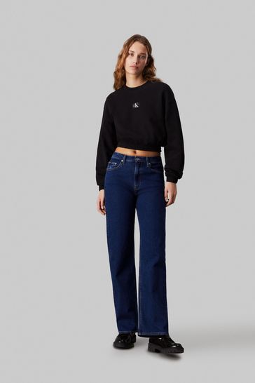 Calvin Klein Jeans Woven Crew-Neck Black Sweatshirt