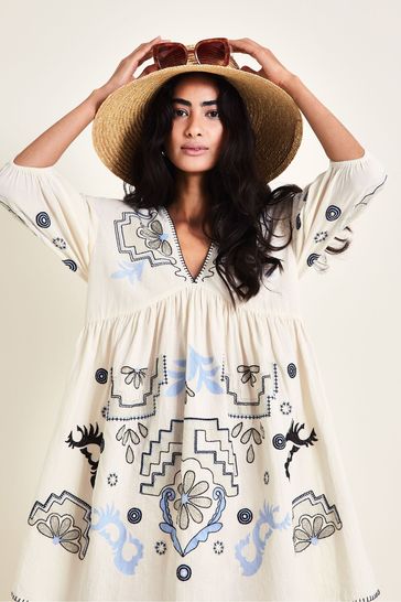 Buy Monsoon Natural Hallie 100 Cotton Embroidered Kaftan from Next Netherlands