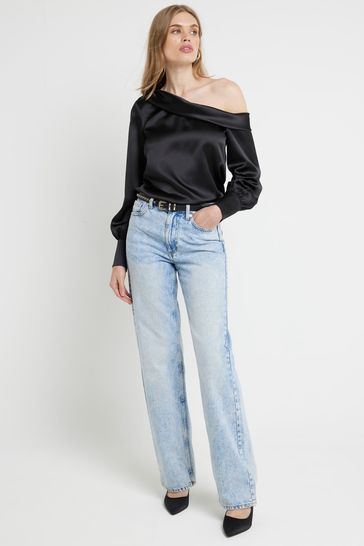 Buy Black River Island Satin Off Shoulder Top from Next Netherlands