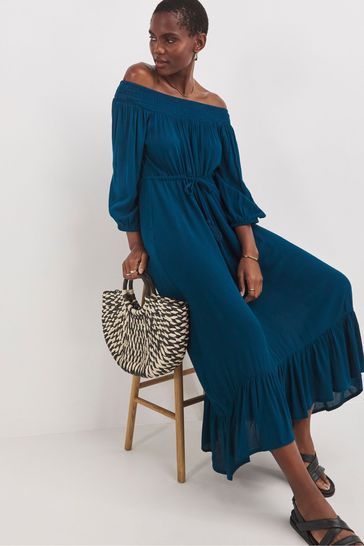 Buy JD Williams Blue Crinkle Bardot Midi Dress from Next Slovenia