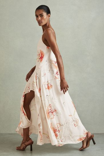 Buy Reiss Ivory Coral Melody Floral Print Side Split Midi Dress from Next Bahrain