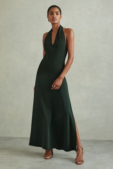 Reiss Green Rene Hybrid Knit Midi Dress