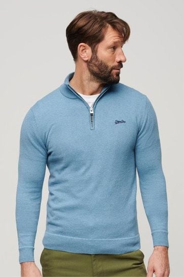 Superdry Blue Henley Cotton Cashmere Knitted Jumper