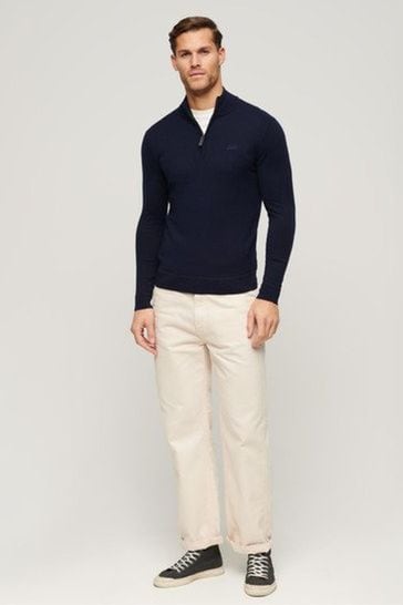 Superdry Blue Henley Cotton Cashmere Knitted Jumper