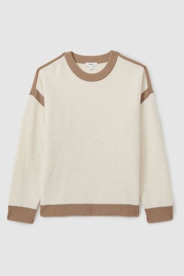 Buy Reiss Cream Camel Beth Wool Colourblock Crew Neck Jumper from Next Netherlands