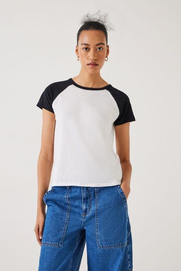 Buy Hush White Slim Fit 100 Cotton Tammy Contrast Raglan White T Shirt from Next Turkey