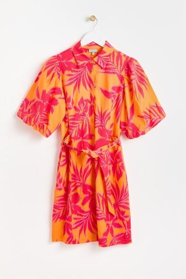 Oliver Bonas Orange Shadow Floral Mini Shirt Dress