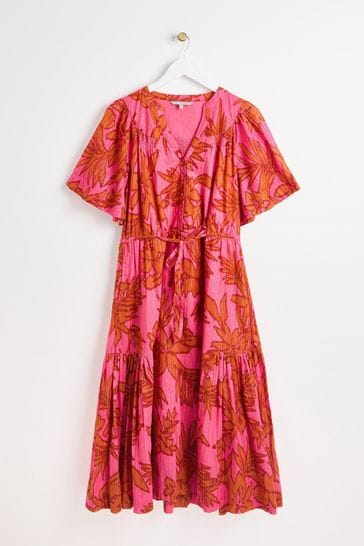 Oliver Bonas Pink Shadow Floral Midi Dress