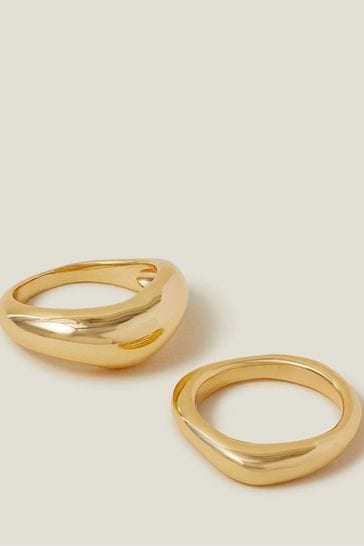 Accessorize 14ct Gold Plated Irregular Rings 2 Pack