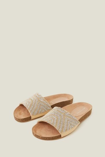 Accessorize Gold Beaded Sparkle Sliders