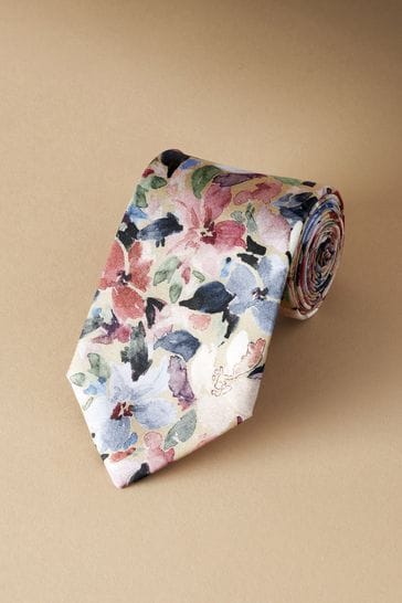 Neutral Brown Floral Signature Made In Italy Design Tie
