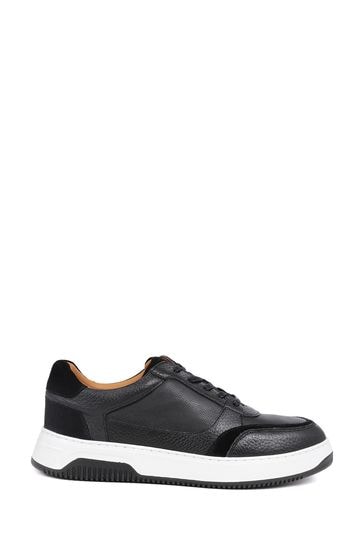 Pavers Black Lace-Up Leather Trainers