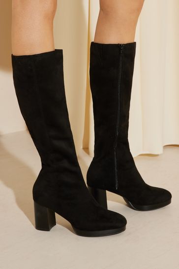 Knee high block heel suede boots hot sale