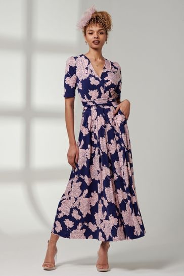 Jolie Moi Mid Blue Kenzie Half Sleeve Jersey Maxi Dress