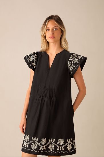 Ro&Zo Embroidery Frill Short Black Dress