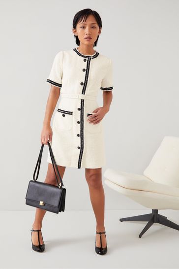 Buy LK Bennett Ivory Cream Charlie Petite Italian Cotton Blend Tweed Dress from Next Bahrain