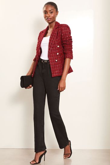 Lipsy Red Boucle Military Blazer