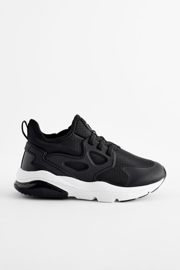 Black White Elastic Lace Trainers