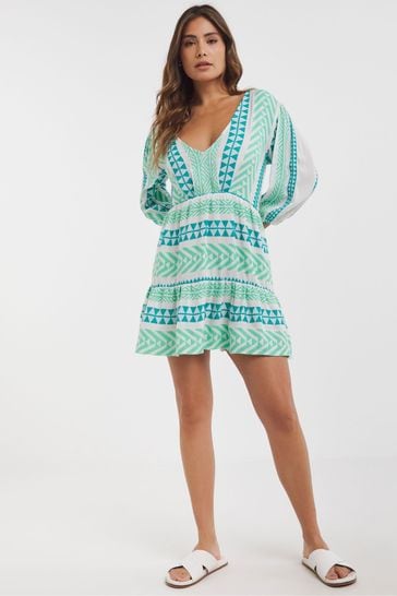 Simply Be Blue Jacquard Plunge Beach Dress