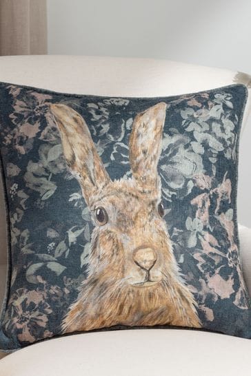 Evans Lichfield Navy Avebury Hare Piped Cushion