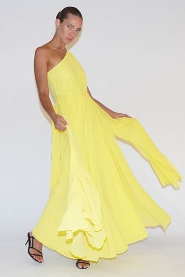 Religion Yellow One Shoulder Maxi Dress With Full Skirt