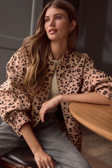Animal Print Quilt Bomber Jacket