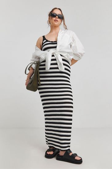 Buy Simply Be Black Mono Stripe Knitted Midaxi Dress from Next Bahrain