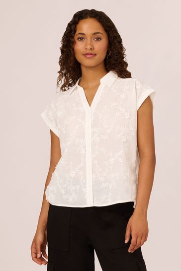 Open V-Placket 3D Floral Woven Shirt With Rolled Sleeves