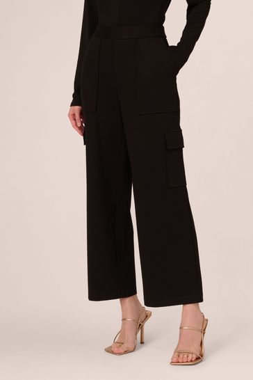 Adrianna Papell Ponte Knit Cargo Pull On Black Trouses