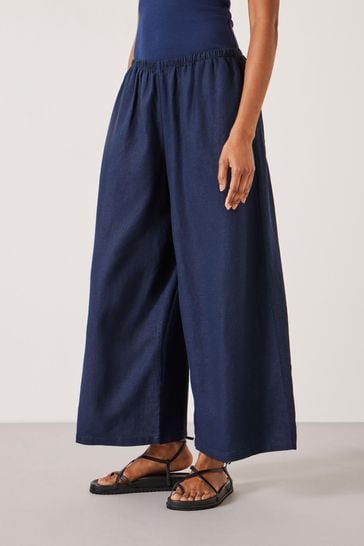 Buy Hush Blue Melissa Linen Blend Wide Leg Trousers from Next Kuwait