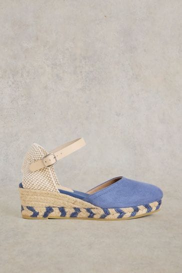 White Stuff Blue Suede Closed Espadrille Wedges