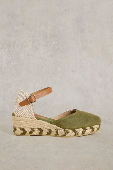 White Stuff Green Suede Closed Espadrille Wedges