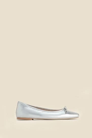 Sosandar Silver Square Toe Ballet Pumps