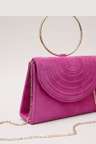 Fuschia pink suede clutch bag top