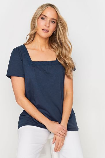 Long Tall Sally Blue Square Neck Crochet Top