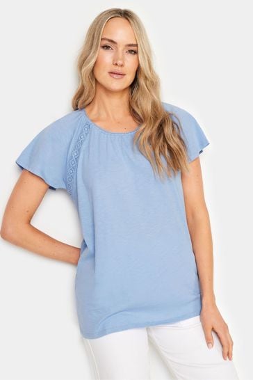 Long Tall Sally Blue Crochet Detail Raglan T-Shirt