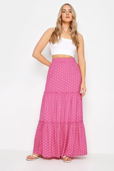 Long Tall Sally Pink Printed Tiered Maxi Skirt