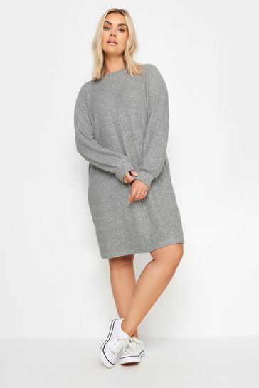 Buy Yours Curve Grey Ribbed Jumper Dress from Next Bahrain