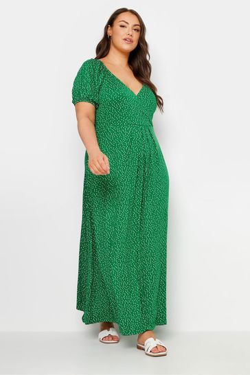 Yours Curve Green Dot Print Tiered Maxi Dress