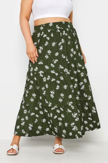 Yours Curve Green Abstract Tiered Skirt