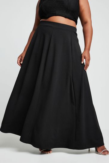 Yours Curve Black 6 Panel Flippy Midi Skirt