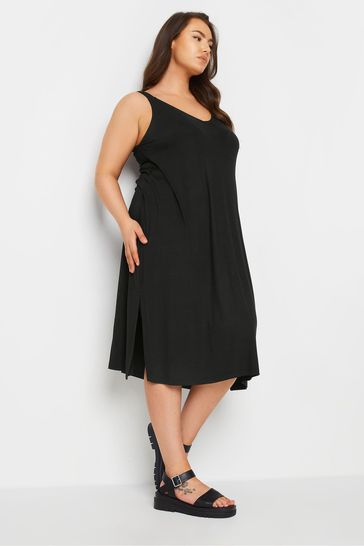 Yours Curve Black Throw On Beach Shirred Strap Dress