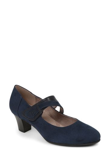 Pavers Blue Embellished Strap Mary Janes Shoes