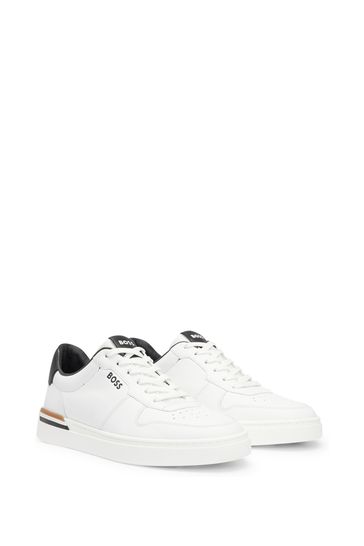 Buy BOSS White Signature Detail Cupsole Trainers in Leather from Next Bahrain