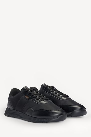 BOSS Black Textured Sole Trainers In Mixed Materials