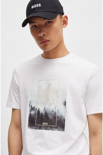 BOSS White Seasonal Print T Shirt In 100 Cotton Jersey