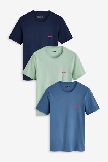 HUGO Blue Three-Pack Of Logo-Print Underwear T-Shirts In Cotton