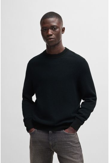 Buy BOSS Black Cotton Blend Sweater With Two Tone Structure from Next Bahrain