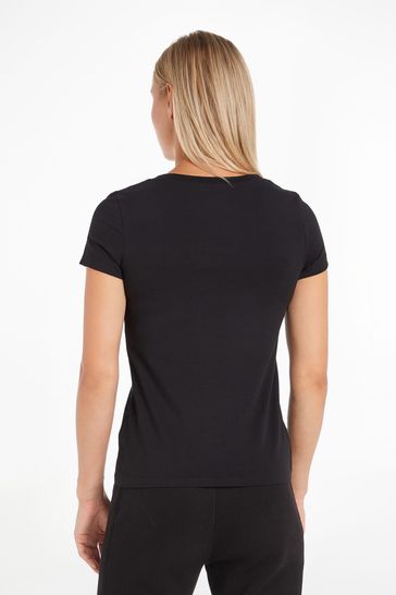 Buy Calvin Klein Black Embroidery Stretch V Neck T Shirt from Next Bahrain